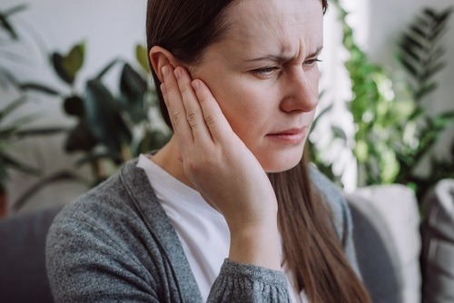 Closeup,Up,Side,Profile,Of,Sick,Young,Caucasian,Female,Having