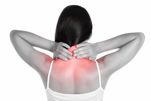 Pain.,Girl,Holds,Neck,In,His,Hands.,Isolated